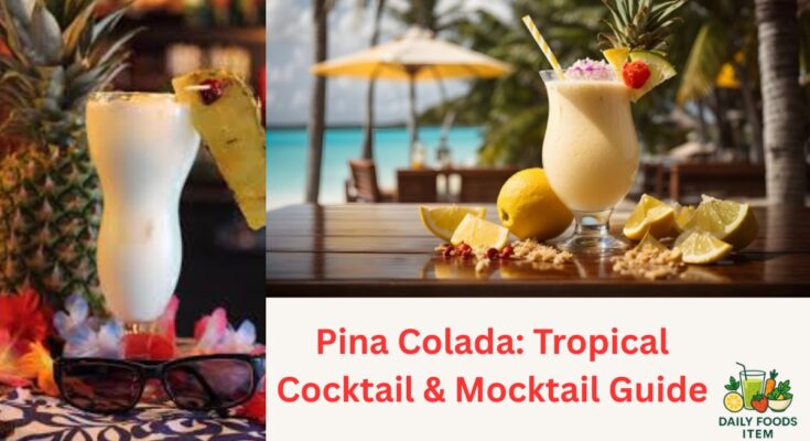 Pina Colada glass with pineapple slice and cherry garnish
